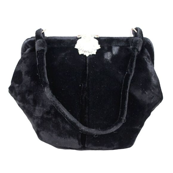 VINTAGE PEGI PARIS BLACK VELVET TOP HANDLE FRAME CLASP SATCHEL HANDBAG PURSE - Picture 3 of 12